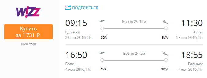 Wizz Air: Из Гданьска в Париж за 1700 рублей с 28 октября по 4 ноября