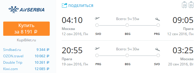 AirSerbia из Москвы в Прагу за 8100 рублей туда-обратно с сентября по июль