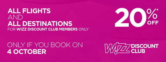 Wizz air — только сегодня скидка 20% на все направления для членов клуба
